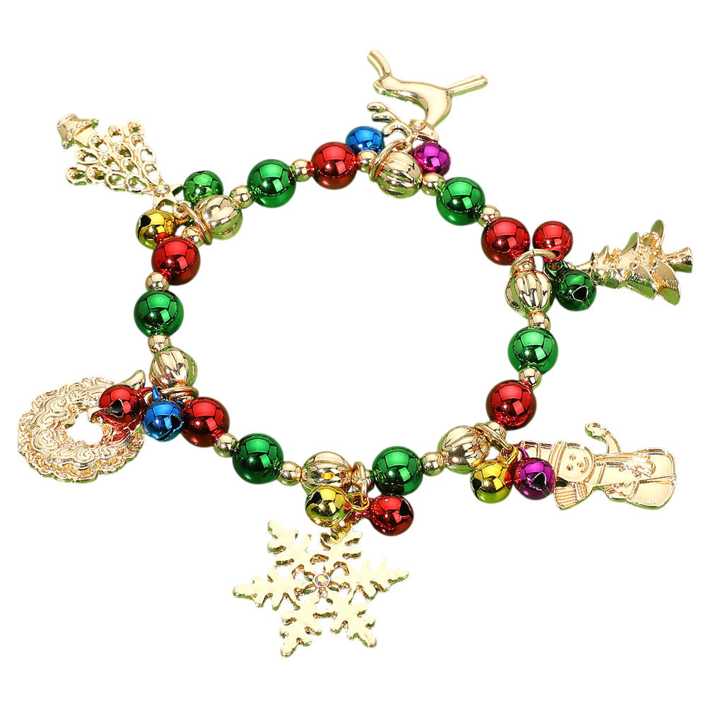 iLLASPARKZ Christmas Bell Tree Rudolph Snowflake Snowman Charm Stretch Bracelet