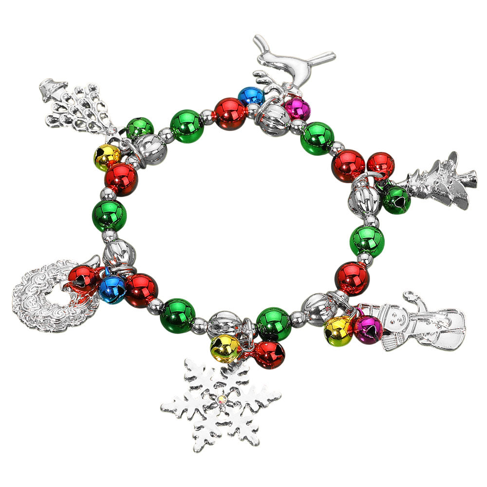iLLASPARKZ Christmas Bell Tree Rudolph Snowflake Snowman Charm Stretch Bracelet