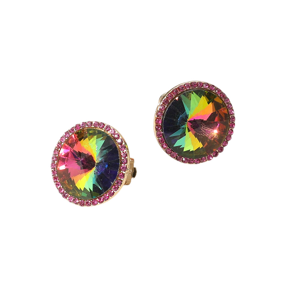 iLLASPARKZ Round Glass Stone Evening Clip On Earrings