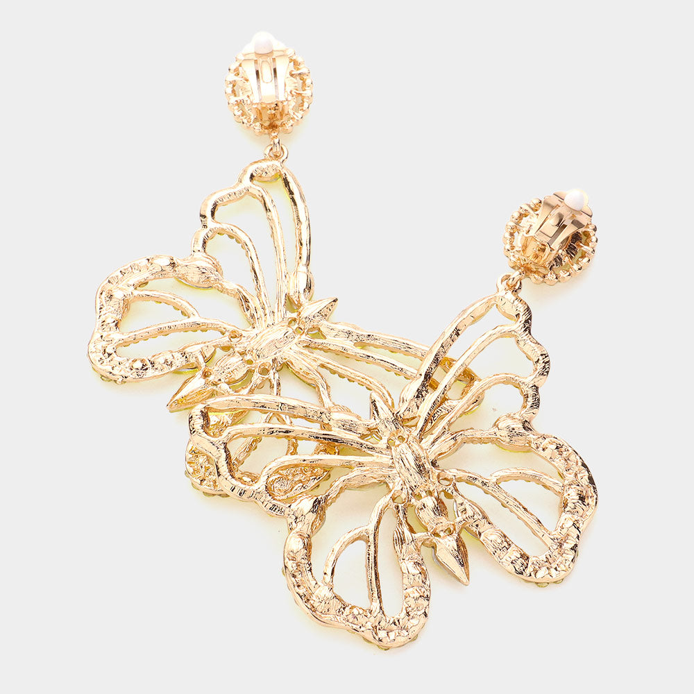 iLLASPARKZ Multi Stone Embellished Butterfly Dangle Clip on Evening Earrings
