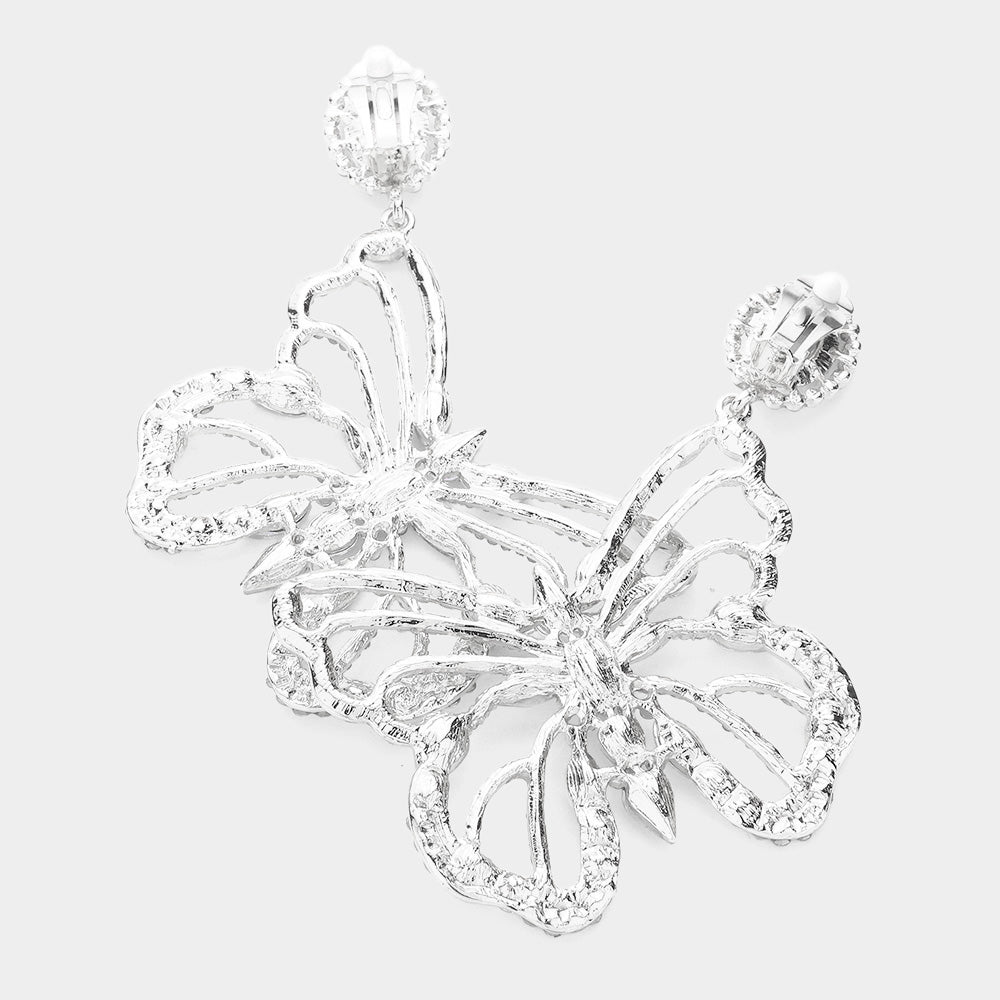 iLLASPARKZ Multi Stone Embellished Butterfly Dangle Clip on Evening Earrings
