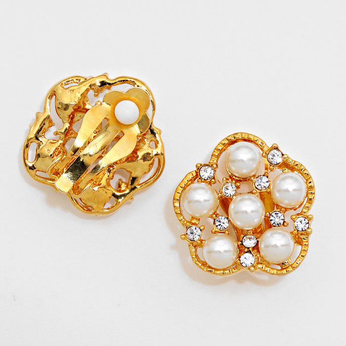 iLLASPARKZ Floral Pearl Clip on Earrings