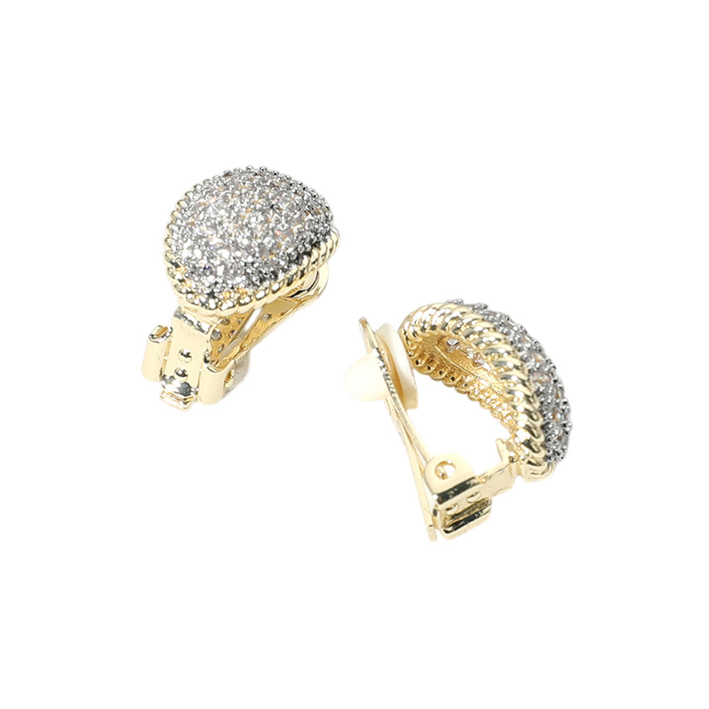 iLLASPARKZ 14K Gold Plated CZ Stone Paved Oval Clip On Earrings