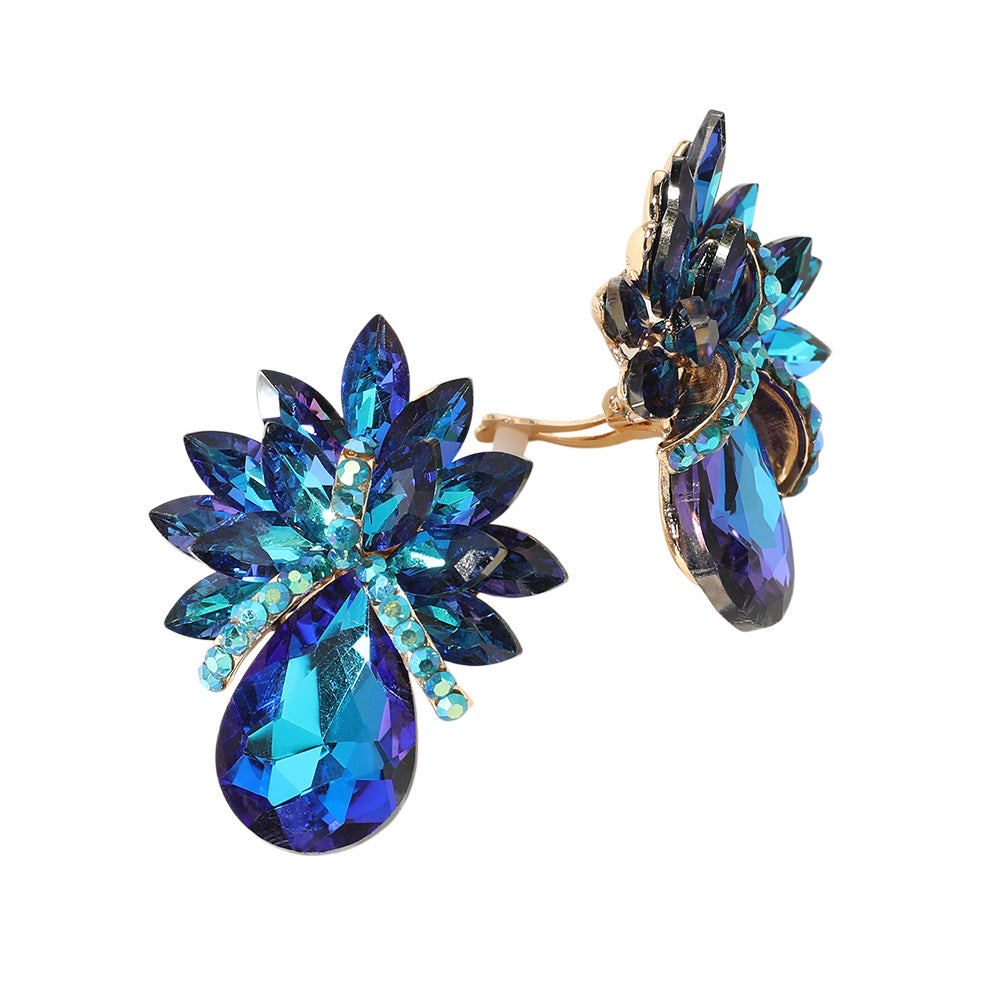 iLLASPARKZ Teardrop Stone Accented Clip on Evening Earrings