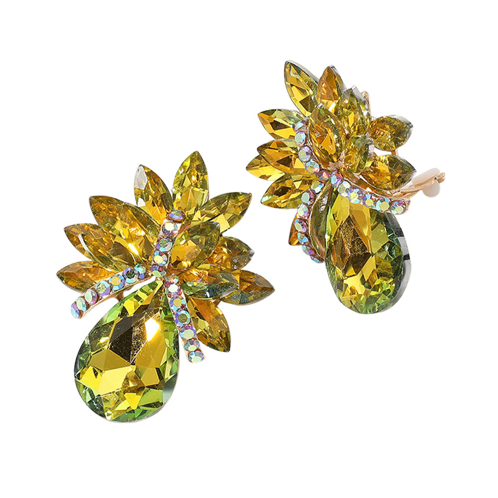 iLLASPARKZ Teardrop Stone Accented Clip on Evening Earrings