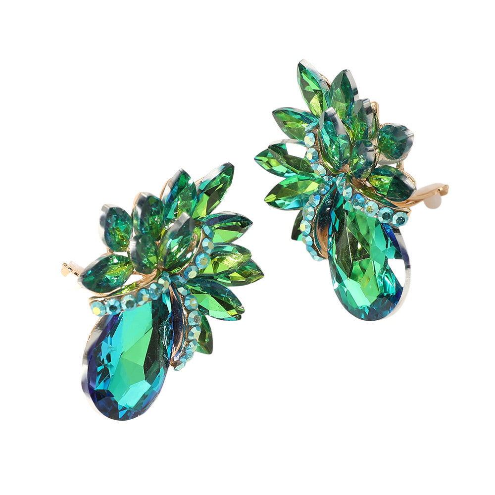 iLLASPARKZ Teardrop Stone Accented Clip on Evening Earrings