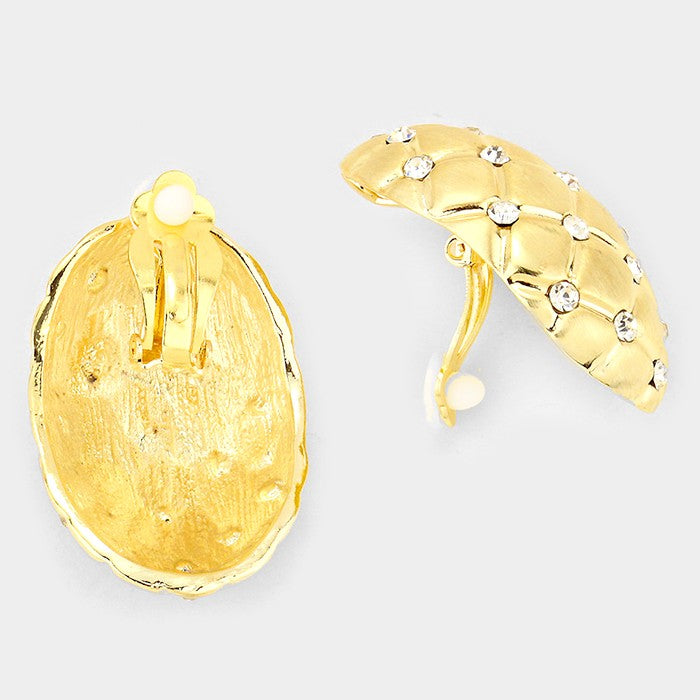iLLASPARKZ Latticed oval metal clip on earrings