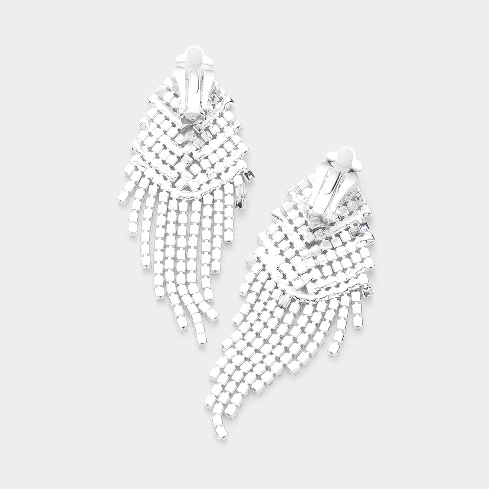 iLLASPARKZ Pave Crystal Rhinestone Fringe Clip on Evening Earrings