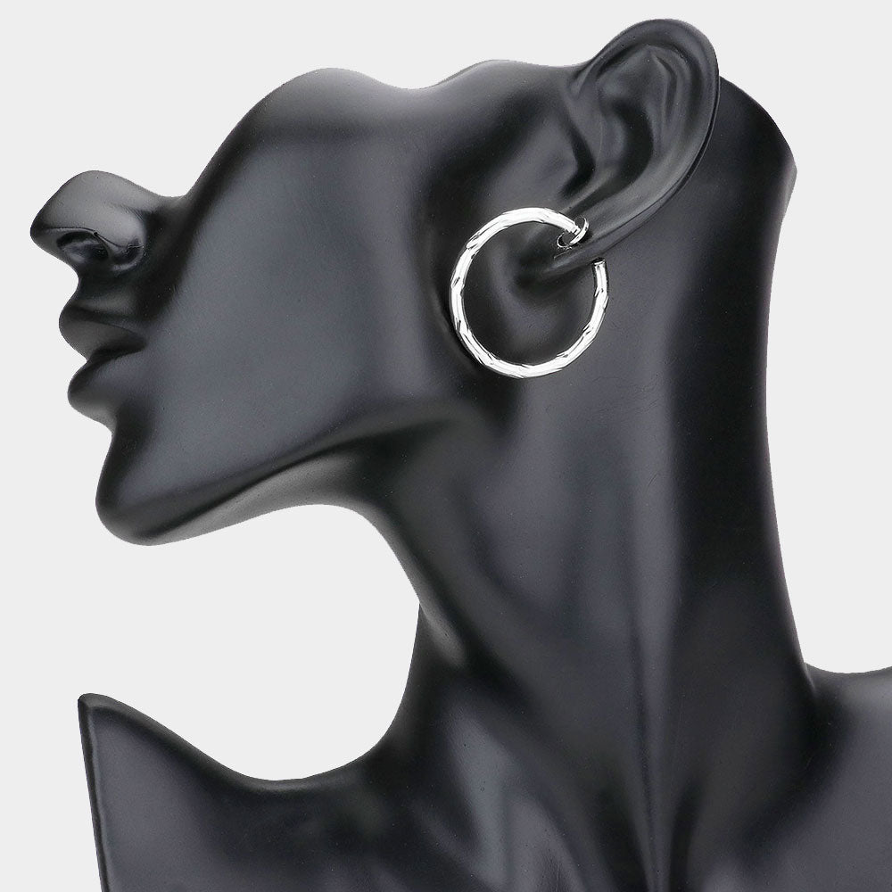 iLLASPARKZ 1.25 Inch Textured Metal Clip On Hoop Earrings