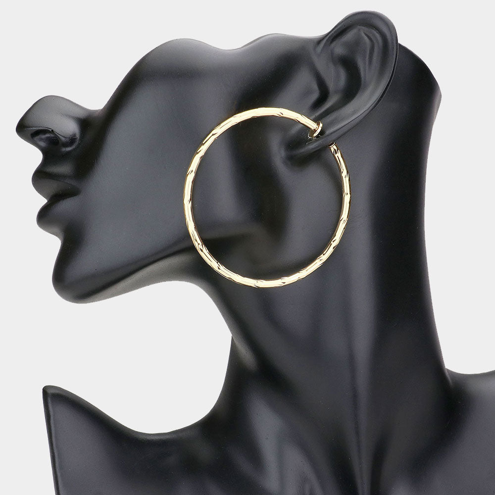 iLLASPARKZ 2.4 Inch Textured Metal Clip On Hoop Earrings