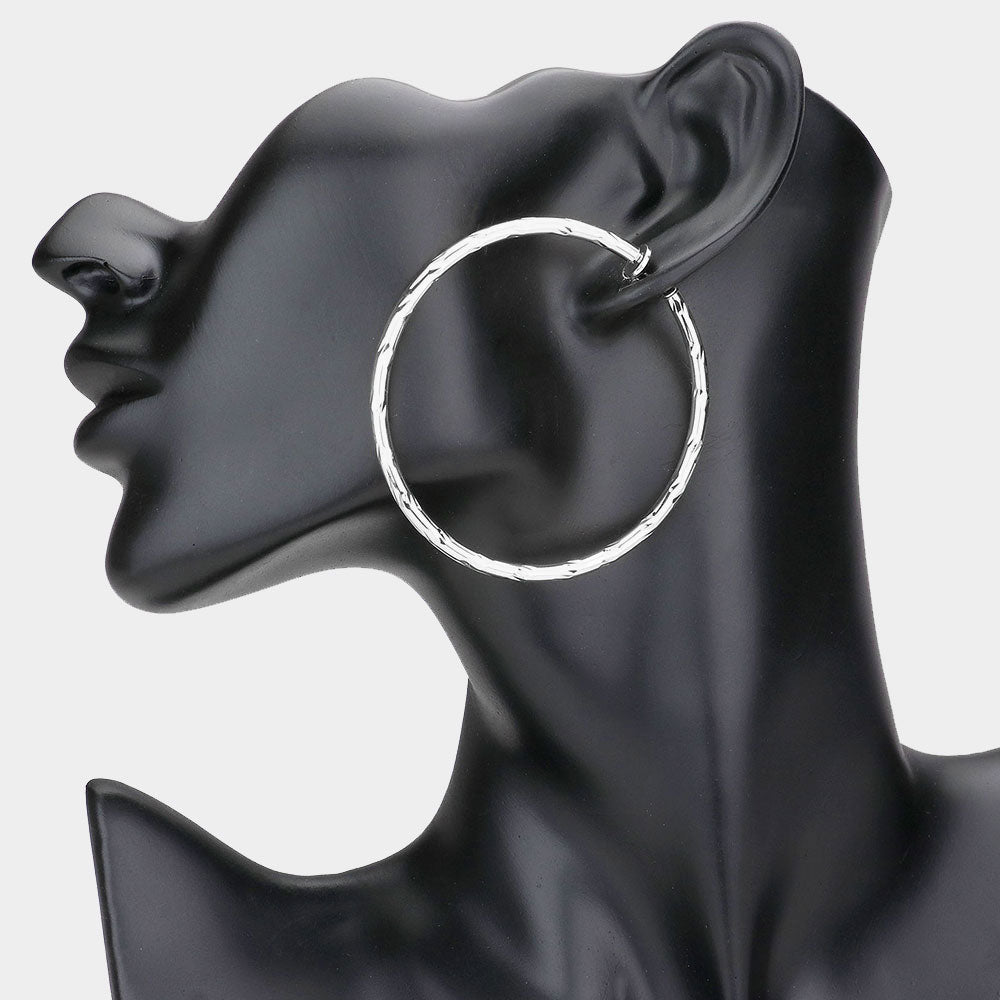 iLLASPARKZ 2.4 Inch Textured Metal Clip On Hoop Earrings