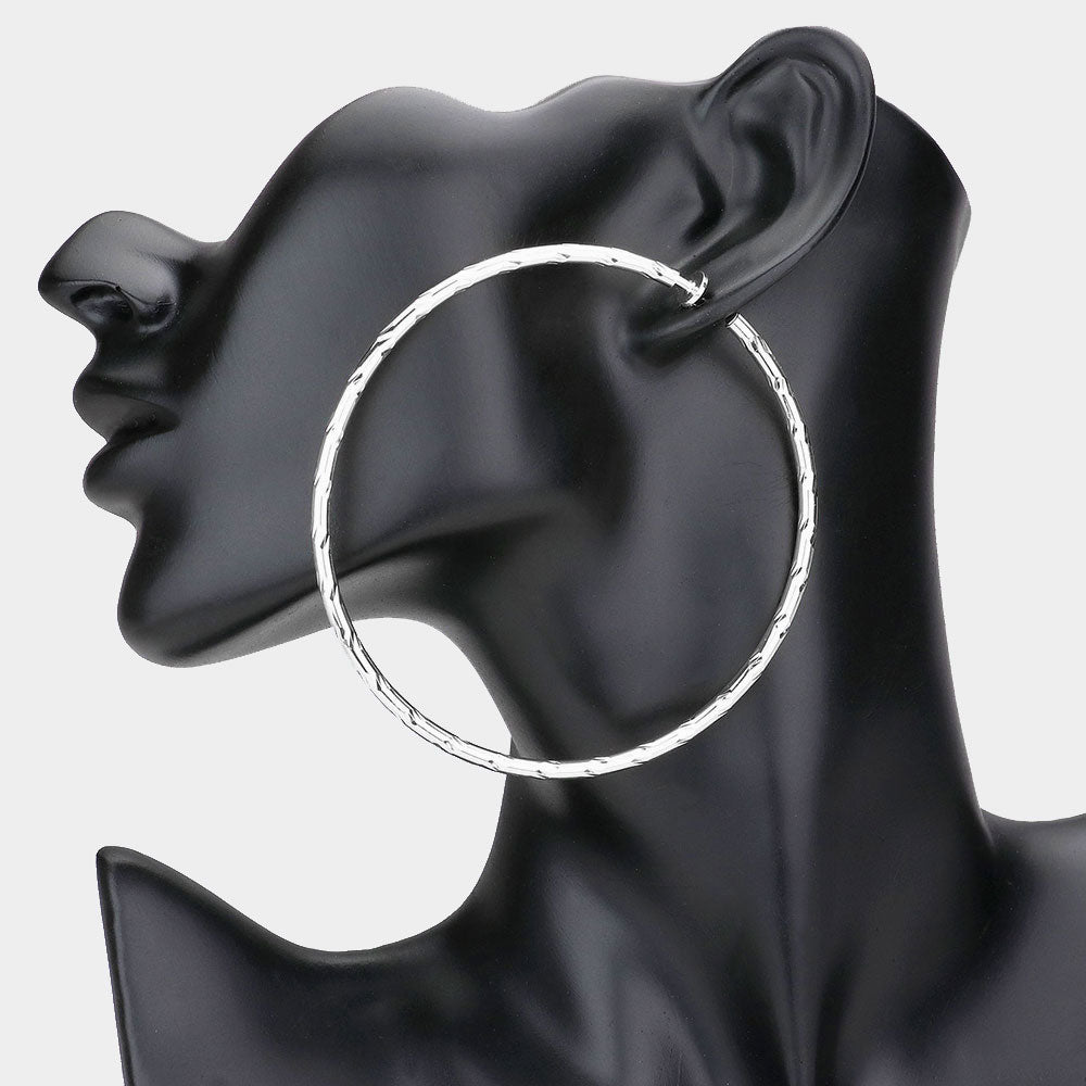 iLLASPARKZ 3.2 Inch Textured Metal Clip On Hoop Earrings