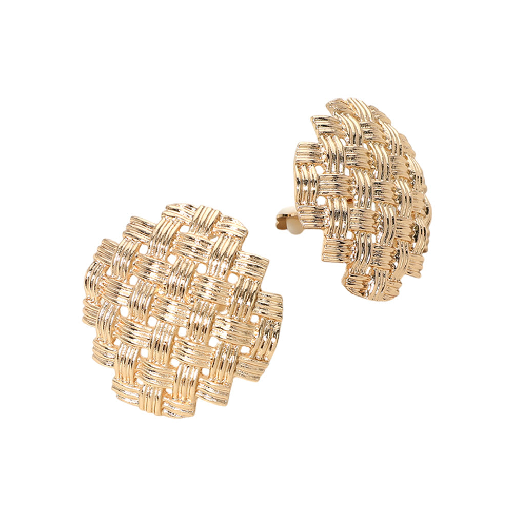 iLLASPARKZ Textured Metal Weave Disc Clip On Earrings
