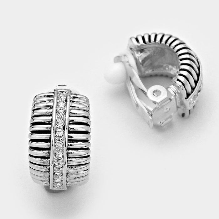 iLLASPARKZ Crystal detail embossed metal clip on earrings