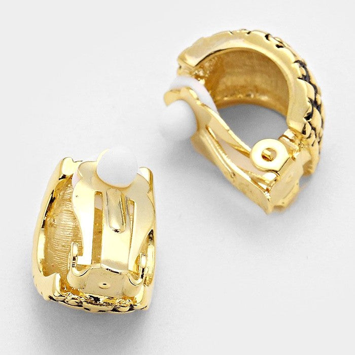 iLLASPARKZ Embossed metal half hoop clip on earrings