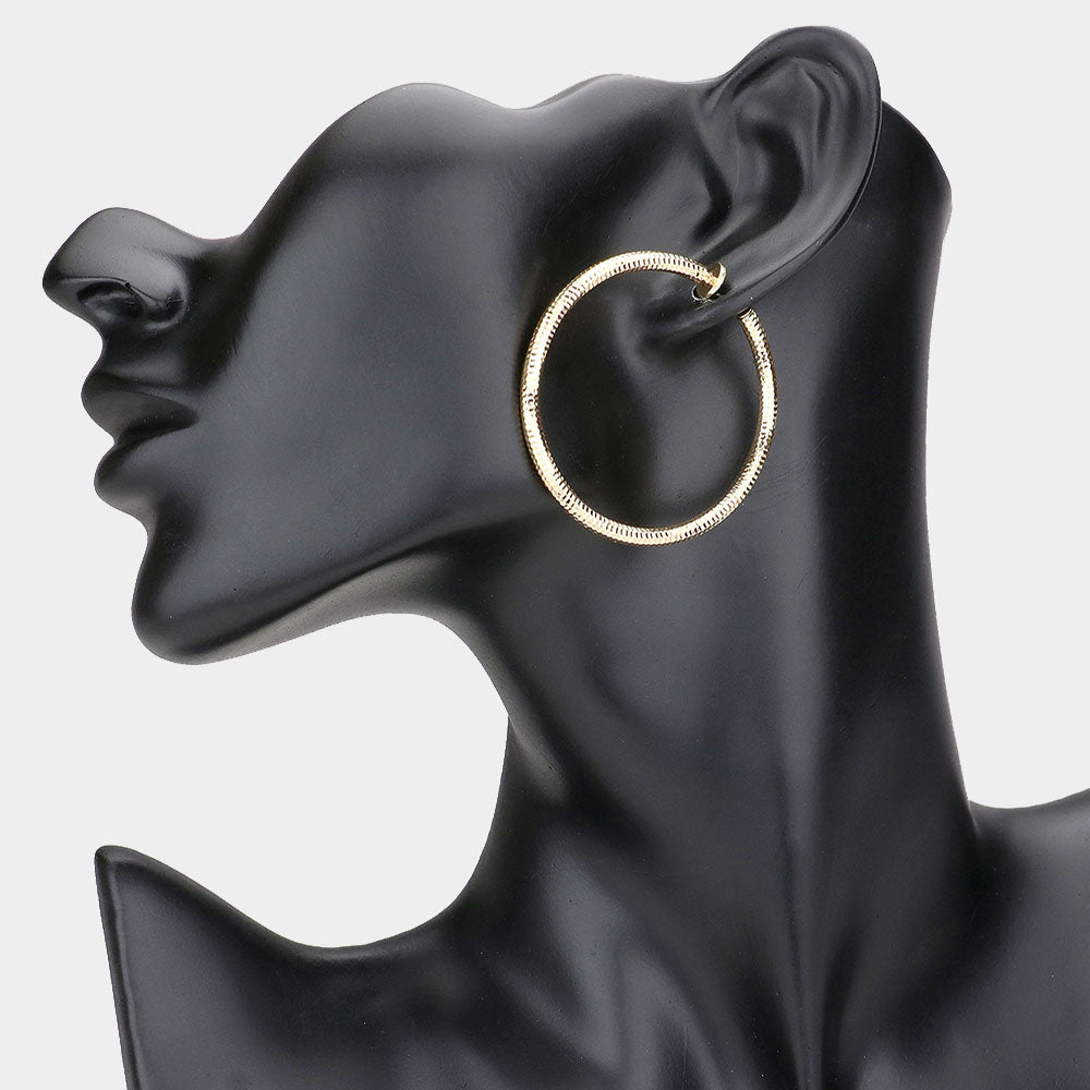 iLLASPARKZ 1.75 Inch Textured Metal Clip On Hoop Earrings