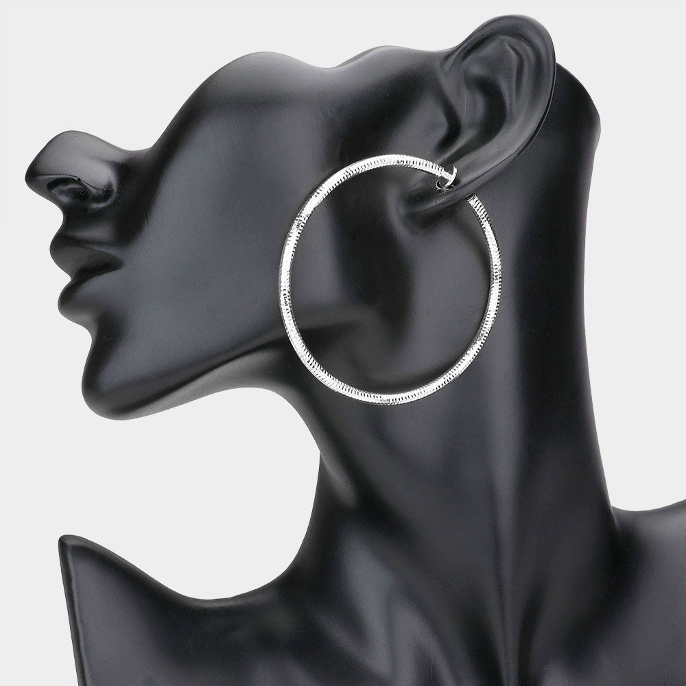iLLASPARKZ 2.4 Inch Textured Metal Clip On Hoop Earrings
