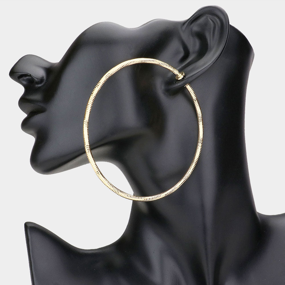 iLLASPARKZ 3.2 Inch Textured Metal Clip On Hoop Earrings
