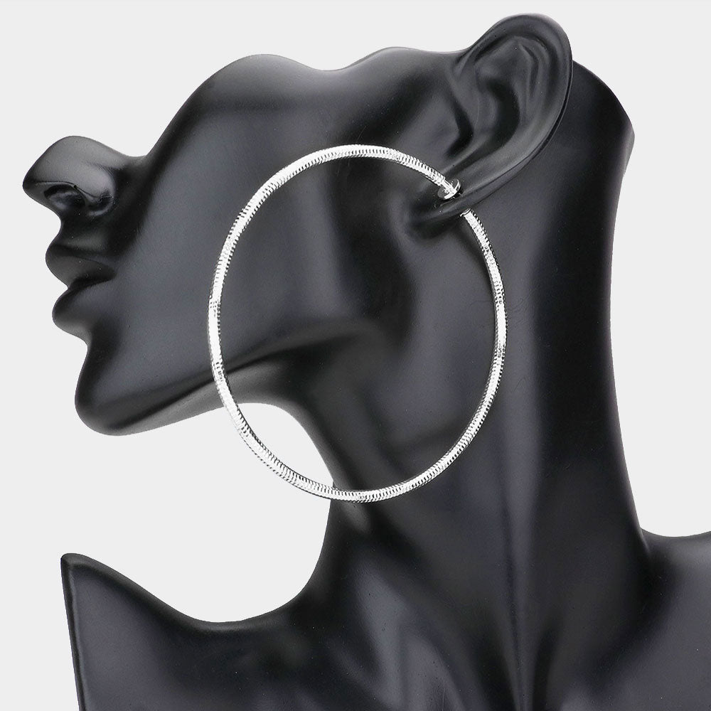 iLLASPARKZ 3.2 Inch Textured Metal Clip On Hoop Earrings