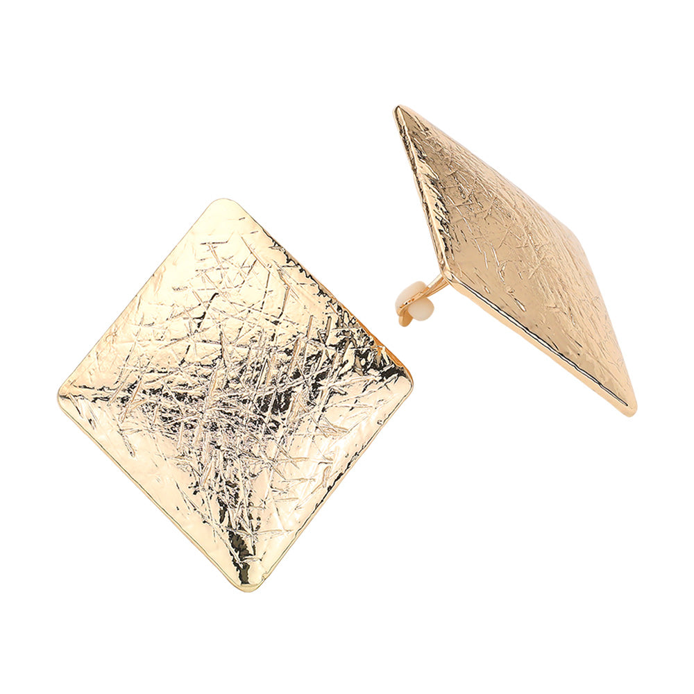 iLLASPARKZ Textured Metal Rhombus Clip On Earrings