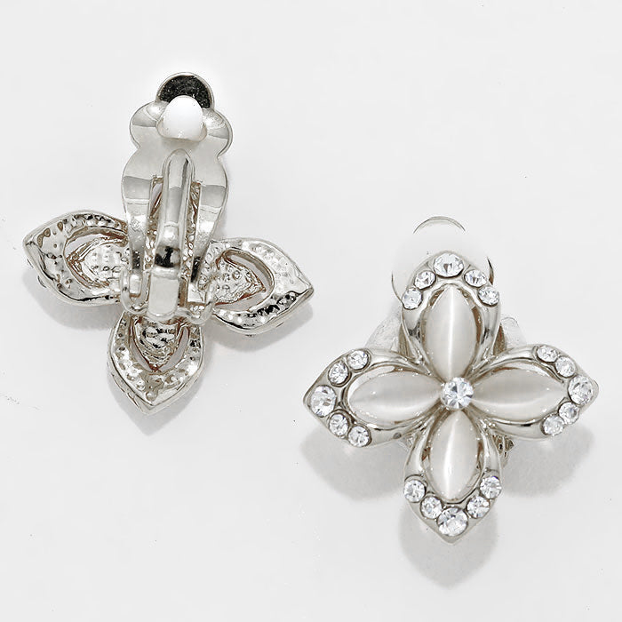 iLLASPARKZ Crystal Trimmed Flower Clip On Earrings