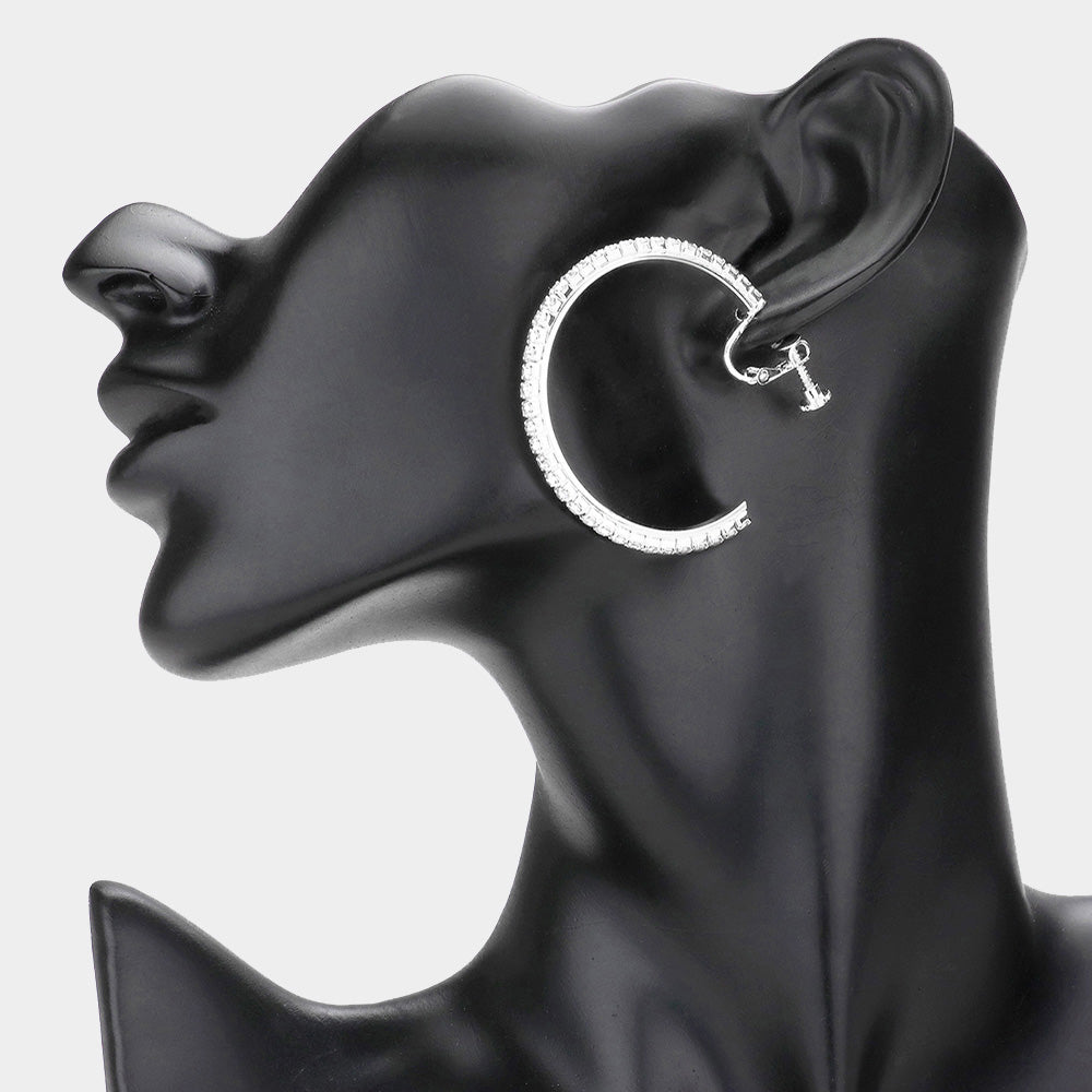 iLLASPARKZ 1.75 inch Rhinestone Hoop Clip on Earrings