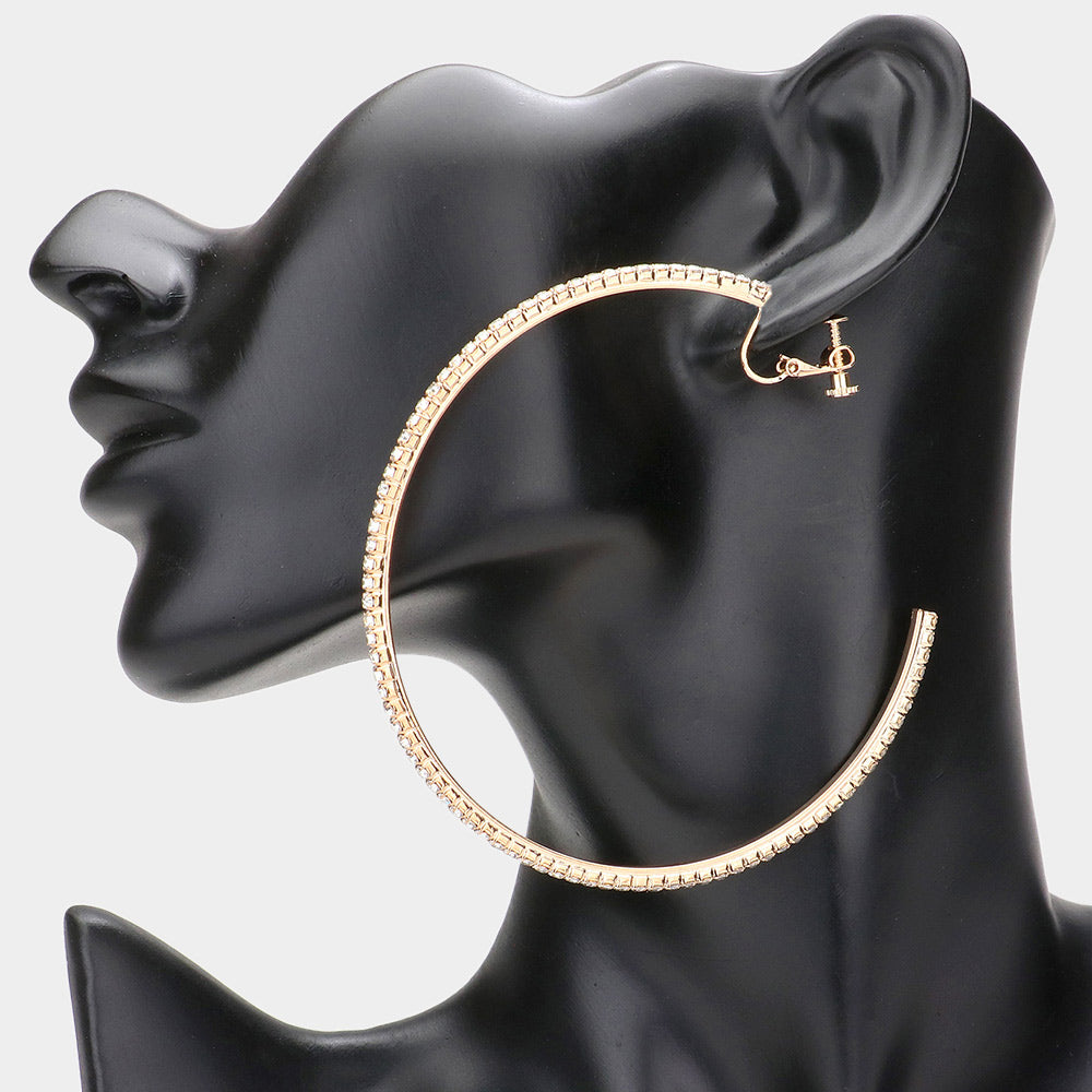 iLLASPARKZ Crystal Rhinestone 3.3 Inch Hoop Clip on Earrings