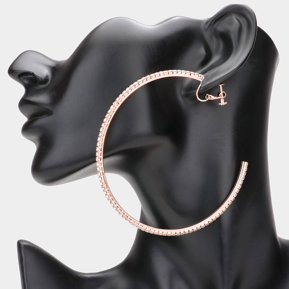 iLLASPARKZ Crystal Rhinestone 3.3 Inch Hoop Clip on Earrings