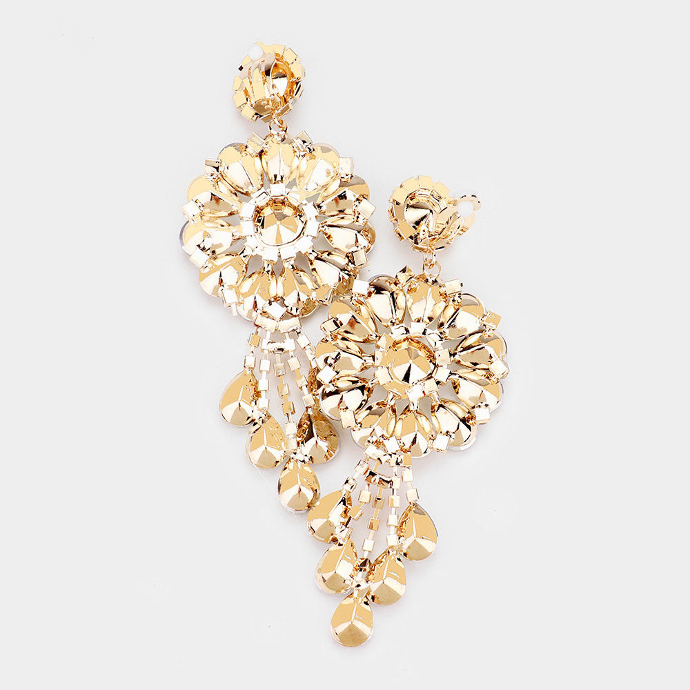 iLLASPARKZ Oversized Flower Crystal Drop Evening Earrings