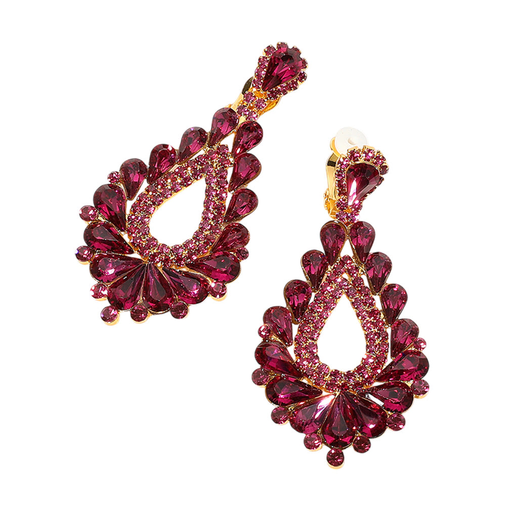 iLLASPARKZ Oversized Pave Glass Teardrop Chandelier Evening Earrings
