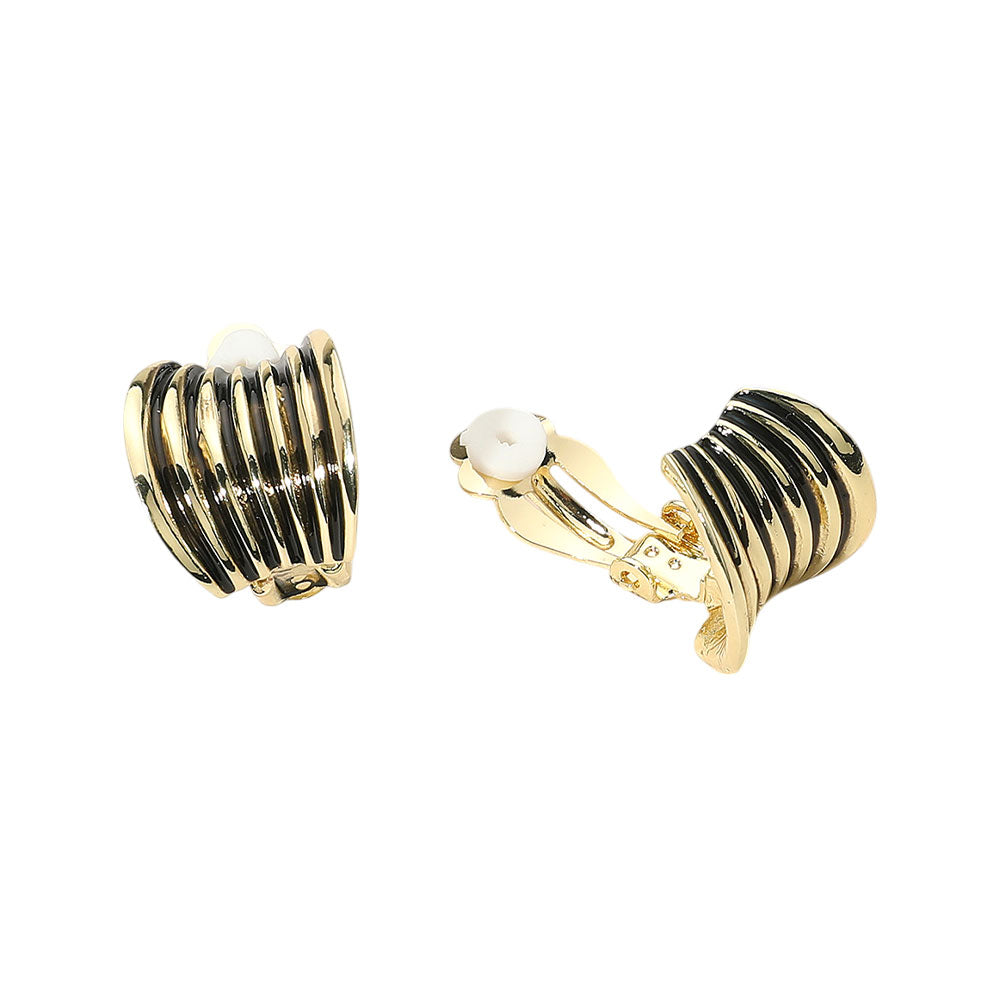 iLLASPARKZ Ridged Antique Metal Half Hoop Clip on Earrings
