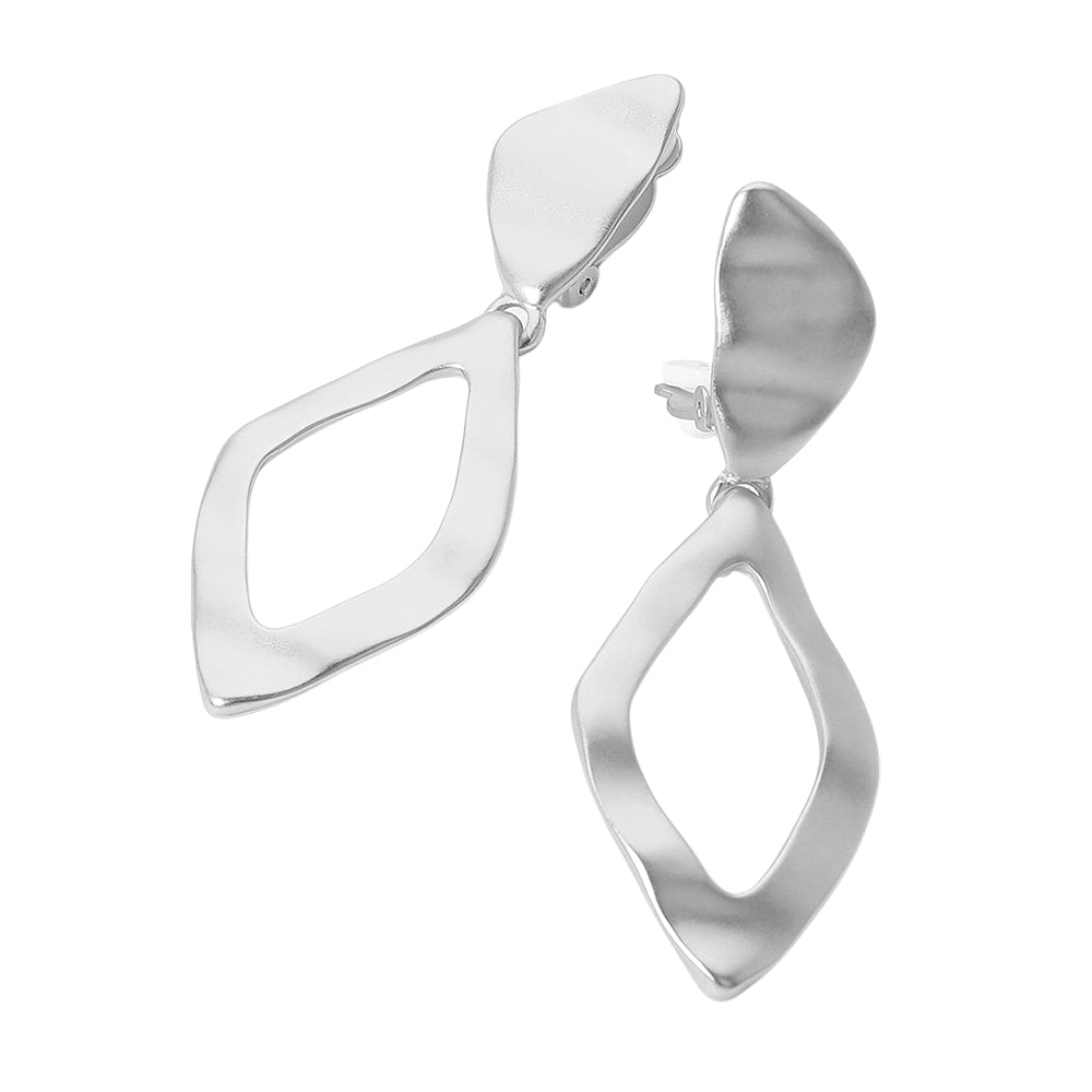 iLLASPARKZ Hammered Metal Open Geometric Dangle Clip On Earrings