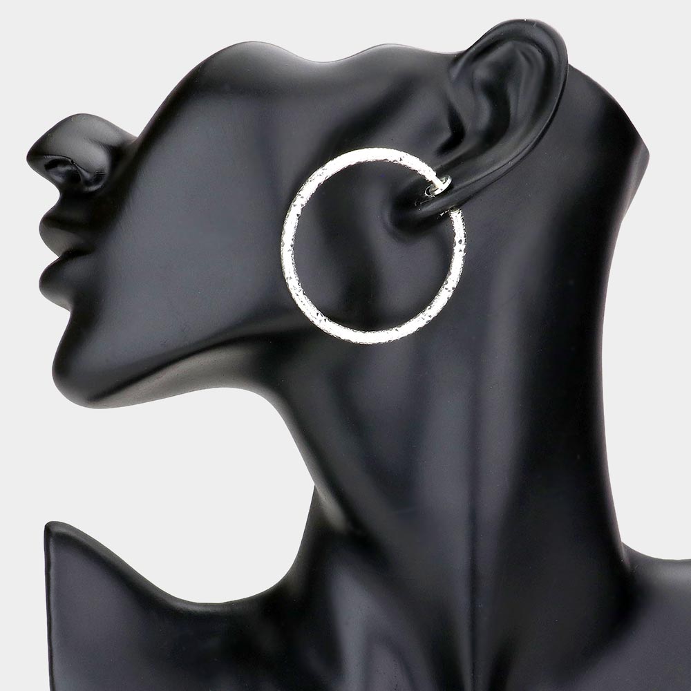 iLLASPARKZ 1.75 Inch Textured Metal Hoop Clip On Earrings
