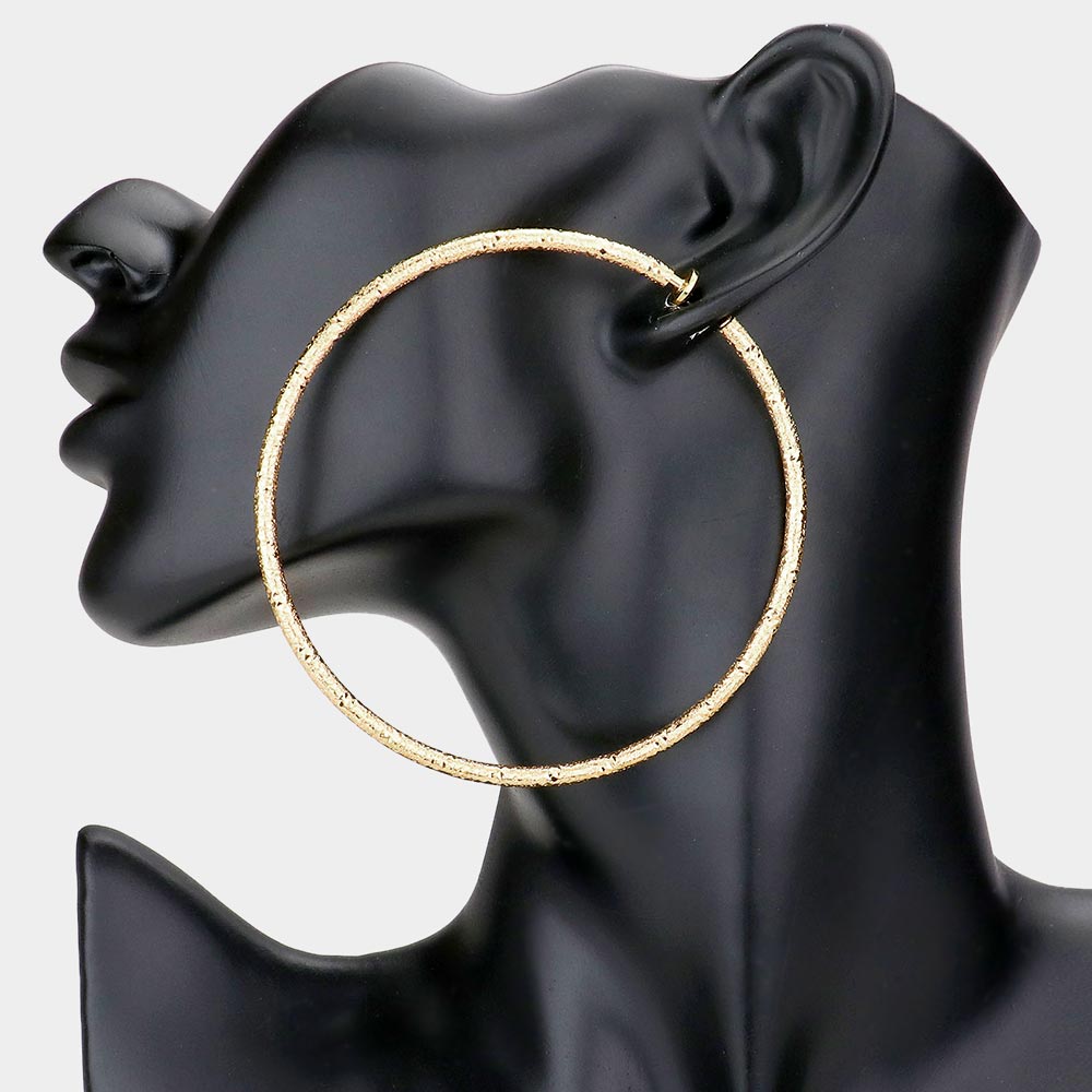 iLLASPARKZ 3.2 Inch Textured Metal Hoop Clip On Earrings