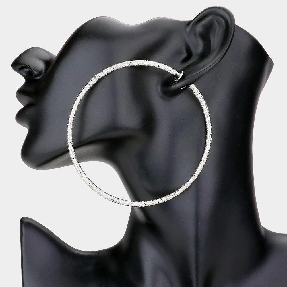 iLLASPARKZ 3.2 Inch Textured Metal Hoop Clip On Earrings