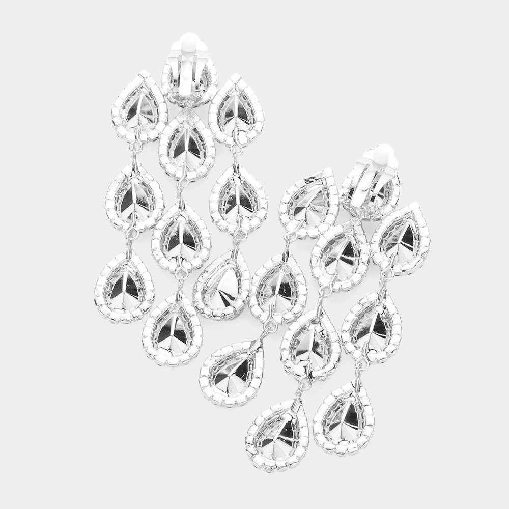 iLLASPARKZ Teardrop Stone Link Dangle Clip on Evening Earrings