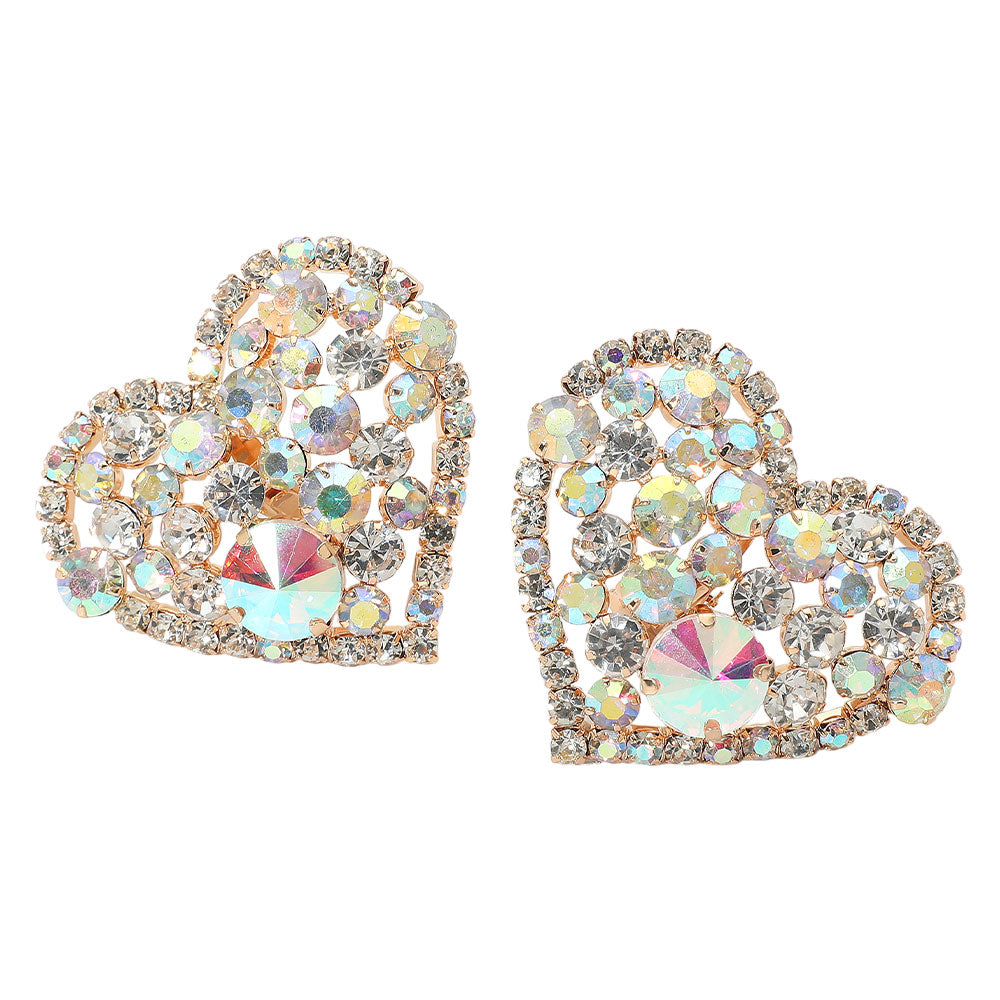 iLLASPARKZ Oversized Rhinestone Cluster Heart Evening Clip On Earrings