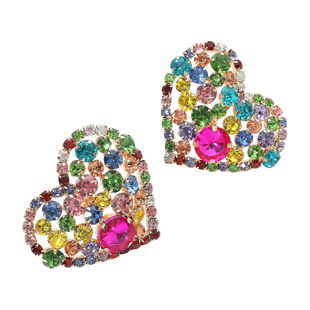 iLLASPARKZ Oversized Rhinestone Cluster Heart Evening Clip On Earrings