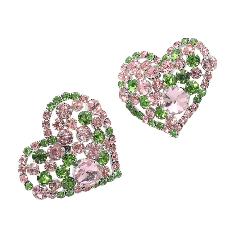 iLLASPARKZ Oversized Rhinestone Cluster Heart Evening Clip On Earrings