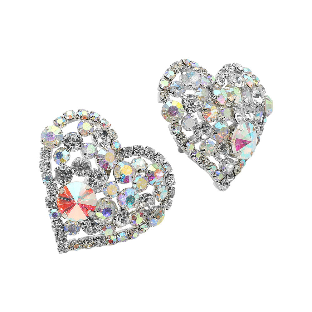 iLLASPARKZ Oversized Rhinestone Cluster Heart Evening Clip On Earrings