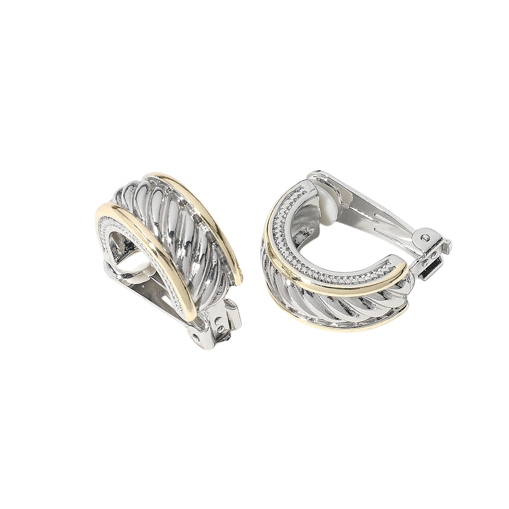 iLLASPARKZ 14K Gold Plated Two Tone Metal Twisted Clip On Earrings