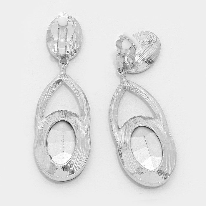 iLLASPARKZ Double oval crystal rhinestone clip on evening earrings