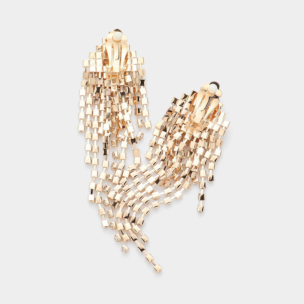 iLLASPARKZ Rhinestone Pave Tassel Clip On Earrings