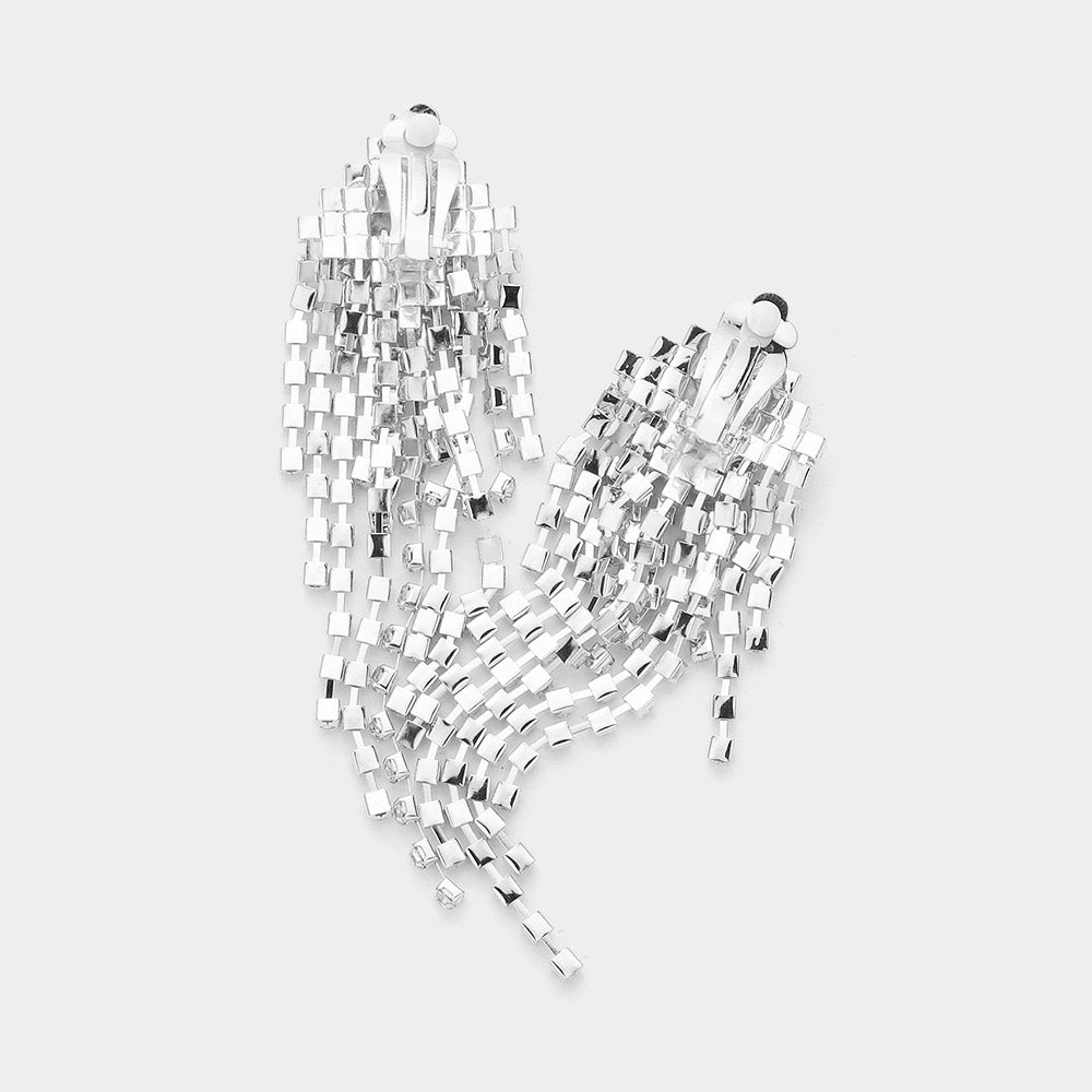 iLLASPARKZ Rhinestone Pave Tassel Clip On Earrings