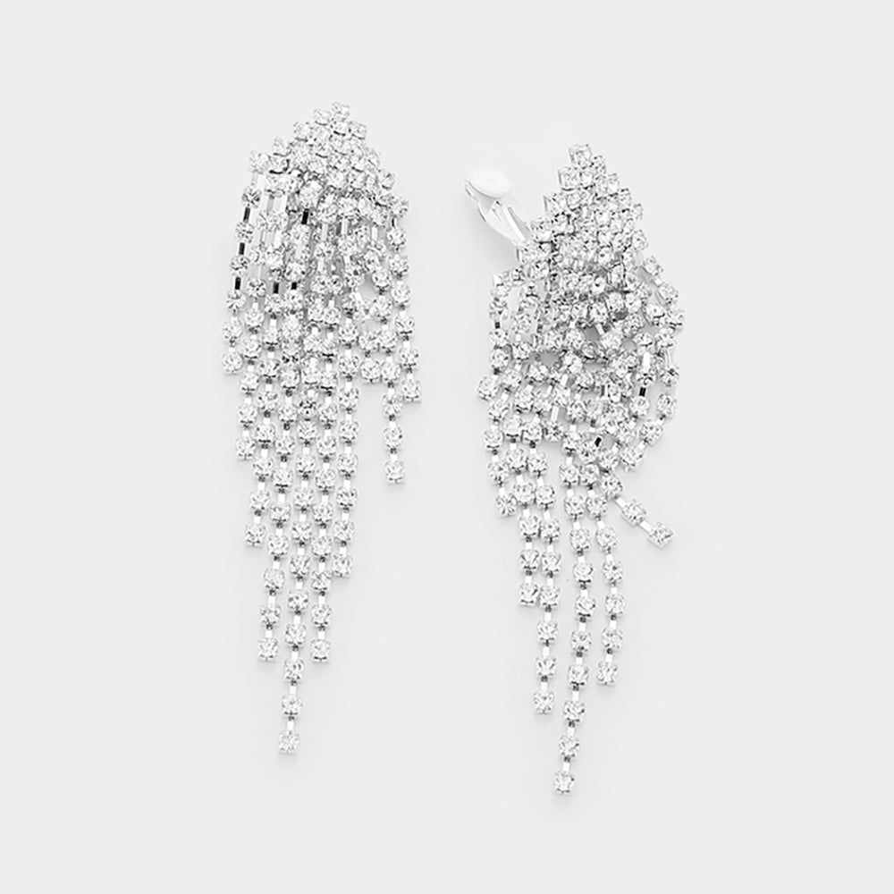 iLLASPARKZ Rhinestone Pave Tassel Clip On Earrings