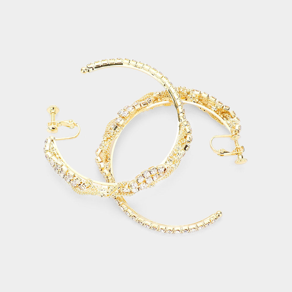 iLLASPARKZ Twisted Crystal Rhinestone Hoop Clip Earrings