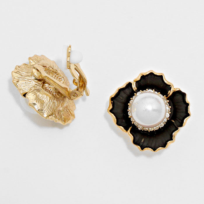 iLLASPARKZ Pearl Accented Flower Clip on Earrings