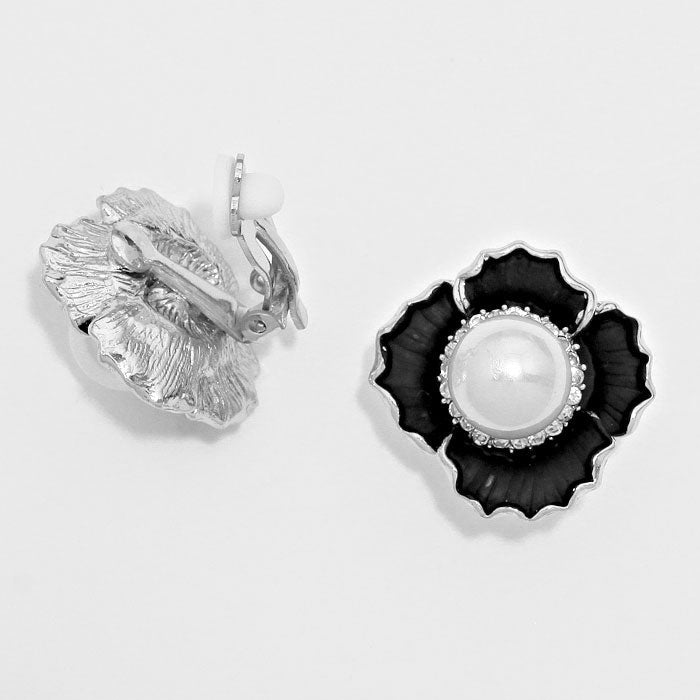iLLASPARKZ Pearl Accented Flower Clip on Earrings