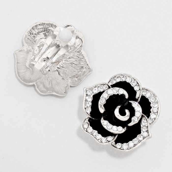 iLLASPARKZ Crystal Trimmed Rose Clip on Earrings