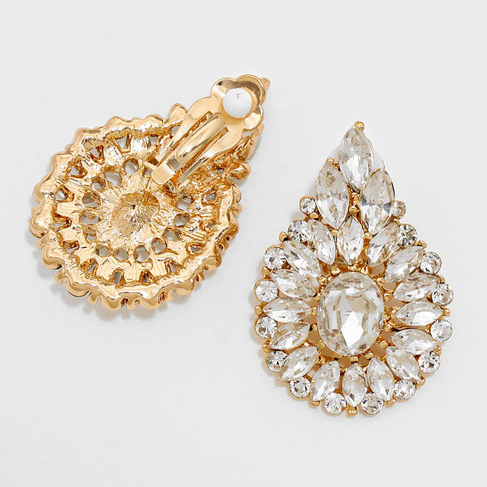 iLLASPARKZ Marquise Rhinestone Cluster Clip on Earrings